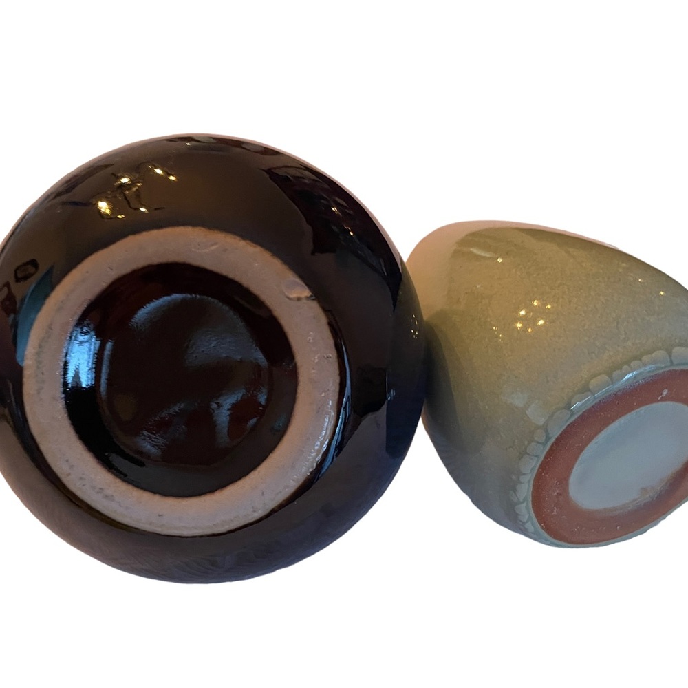Set of 2 Blue Mini Hand-Glazed Ceramic Pottery Vases, 4" Tall - Picture 4 of 5